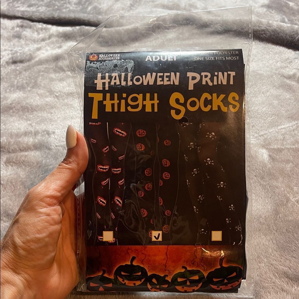 Thigh Socks - Black 
Pumpkin design  NEW